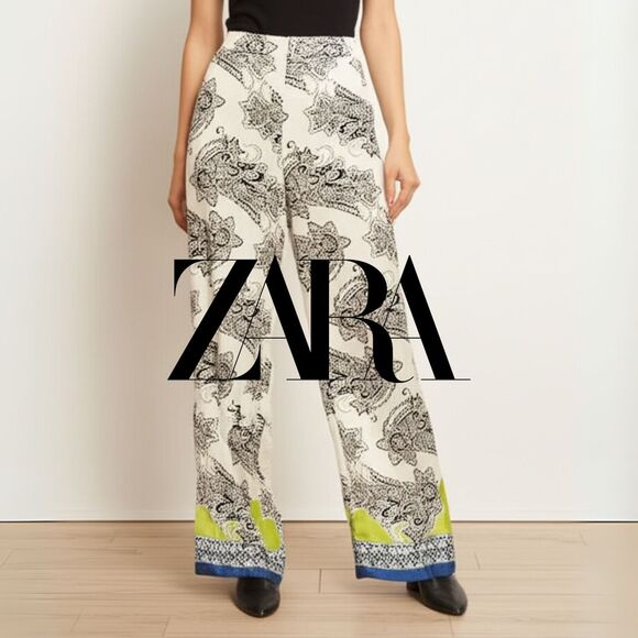 Zara Pants | Women's Size S | Satin | Wide-Leg Damask Wide-Leg Damask Floral - Picture 1 of 6